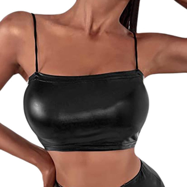 Strappy Tank Tops Ladies Patent Leather Vest