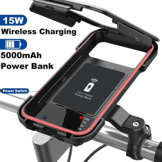 Bike Phone Holder 15W Wireless Charger Handlebar Mount
