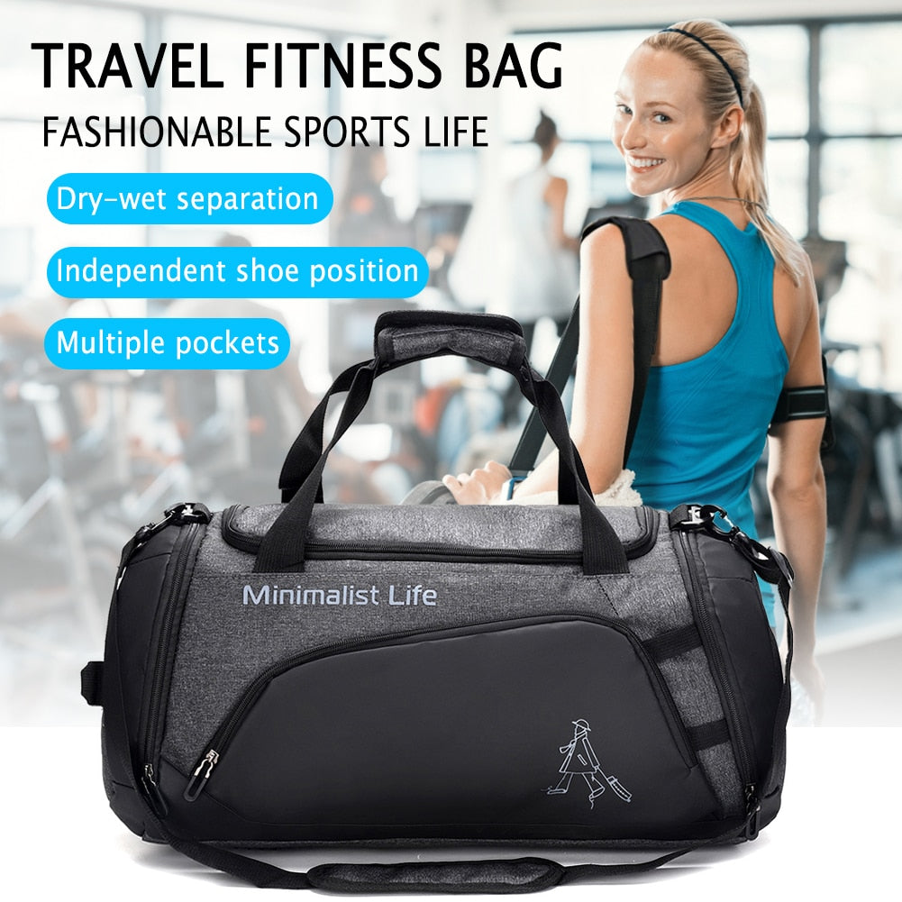 Nylon Fitness Bag Large Capacity Waterproof Sports Bag with Shoe Compartment Multifunctional Wear-resistant for Outdoor Football