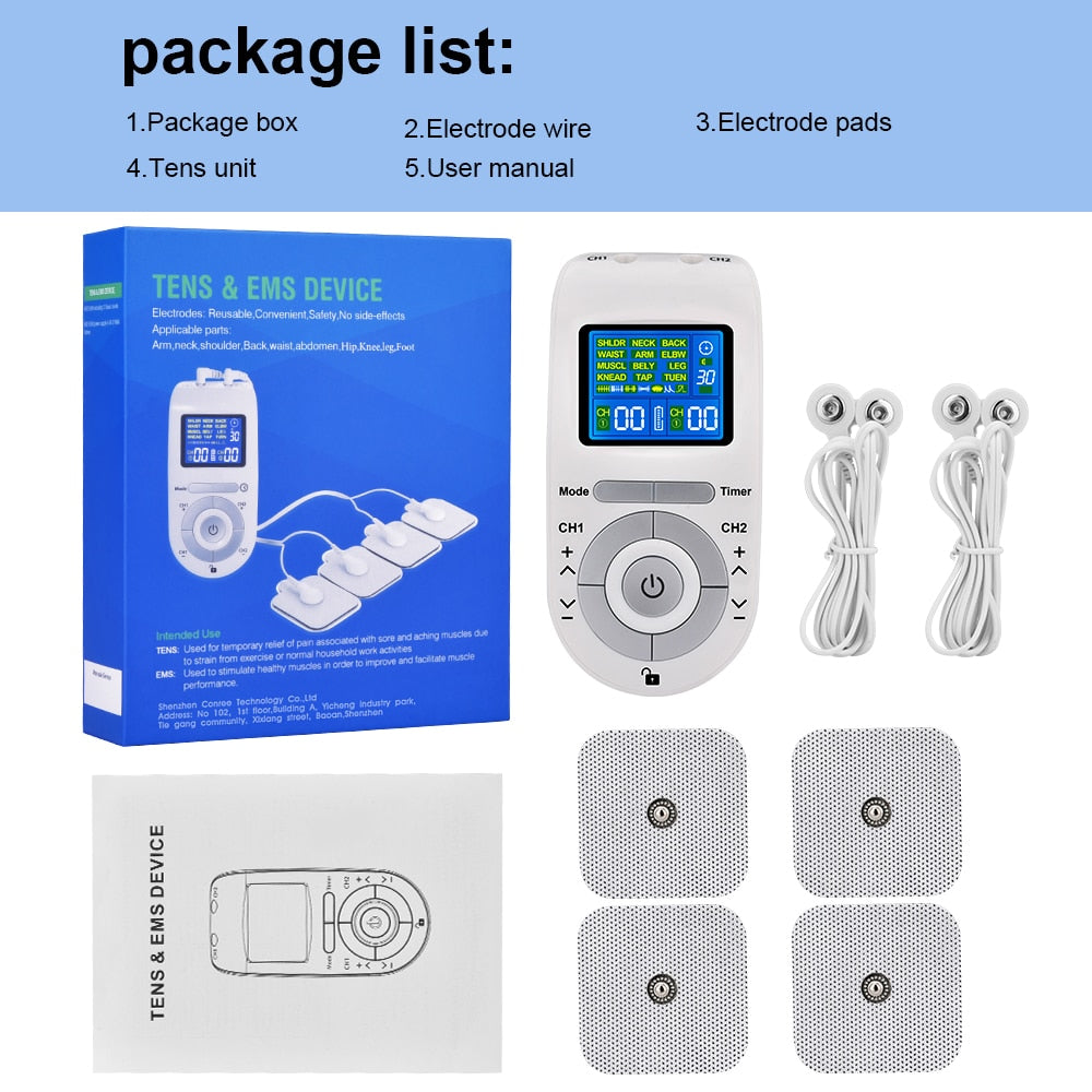 12 Modes Tens Machine Unit 4 Electrode Pads for Pain Relief Pulse Massage EMS Muscle Stimulation Tens Electroestimulador