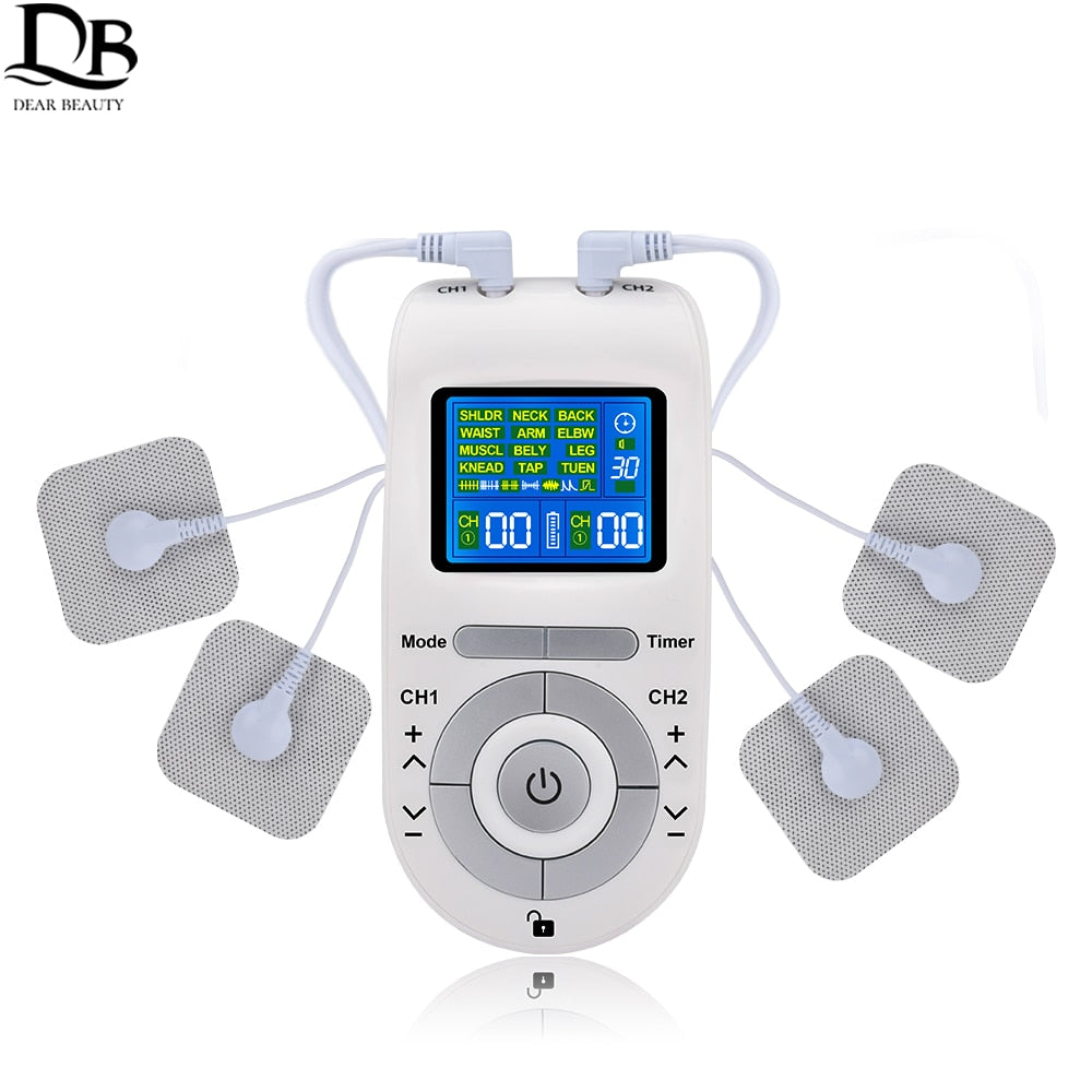 12 Modes Tens Machine Unit 4 Electrode Pads for Pain Relief Pulse Massage EMS Muscle Stimulation Tens Electroestimulador