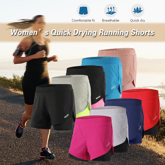 Women 2 In 1 Running Shorts Elastic Waist